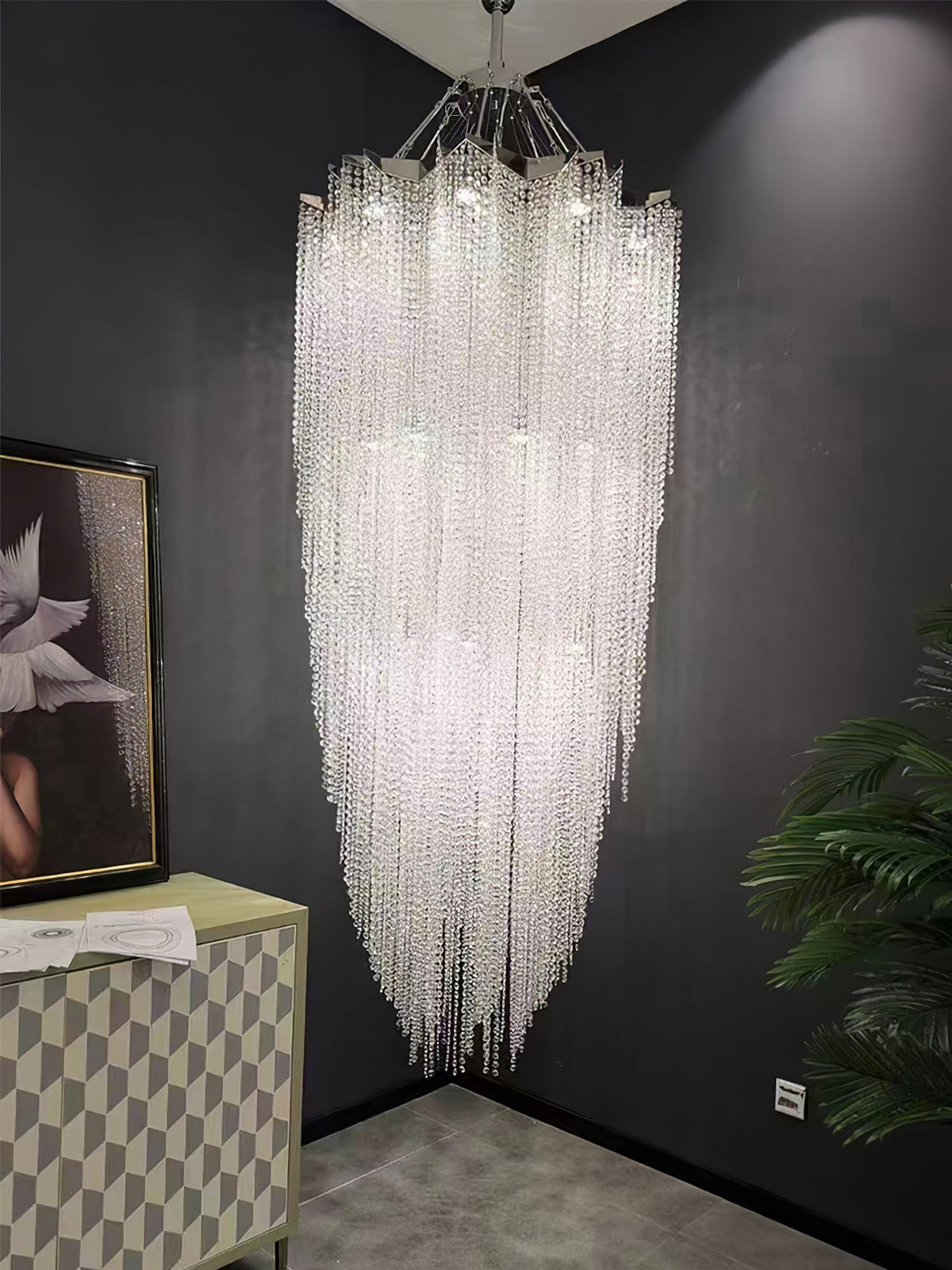 Stalizi Crystal Chandelier – Modern Cascading Waterfall Light for Dining Room and Living Room