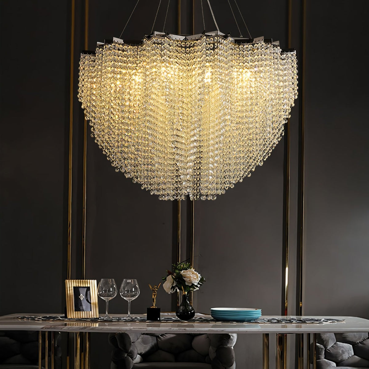 Stalizi Crystal Chandelier – Modern Cascading Waterfall Light for Dining Room and Living Room