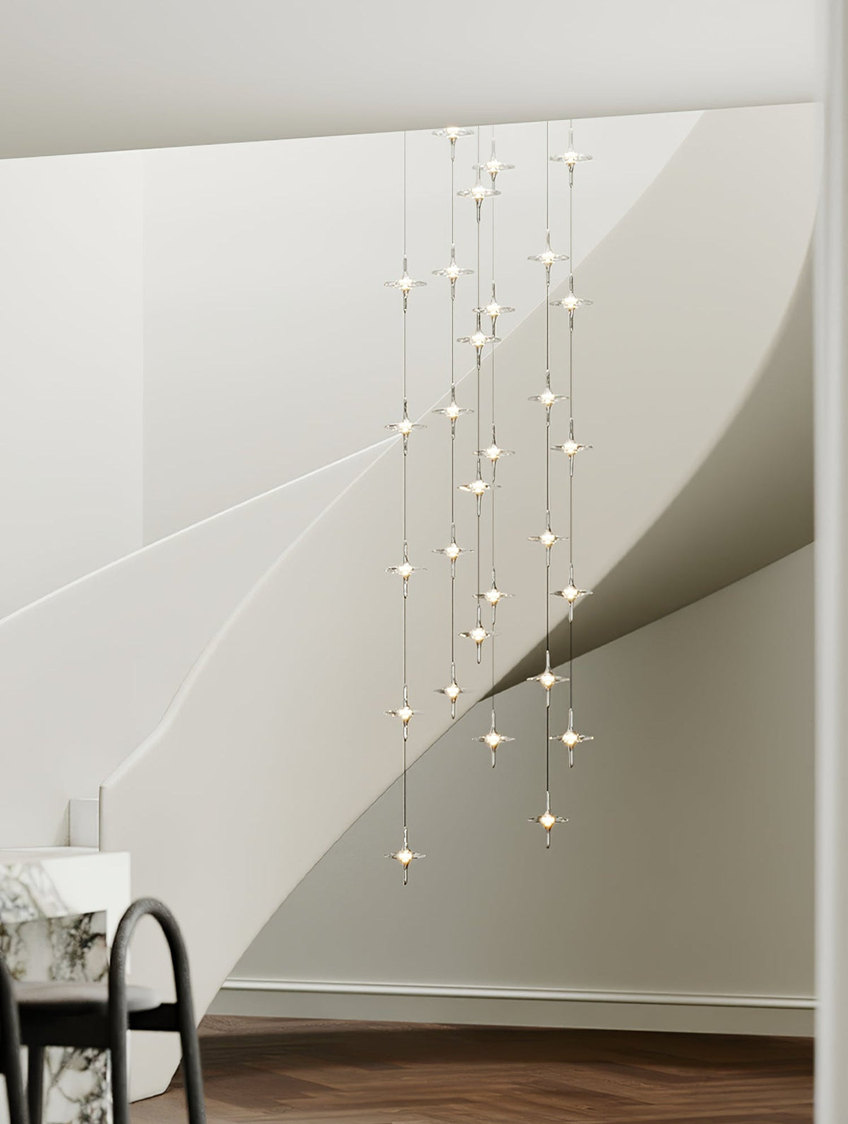 Starfall Staircase Chandelier – Modern Crystal Pendant Light for Contemporary Interiors