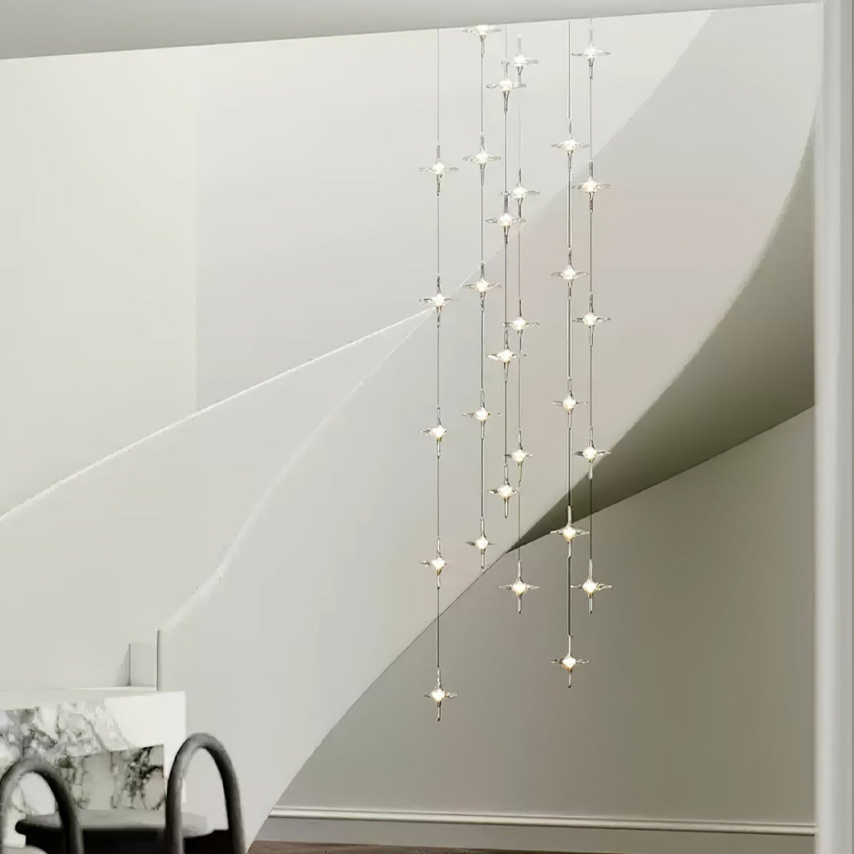 Starfall Staircase Chandelier – Modern Crystal Pendant Light for Contemporary Interiors