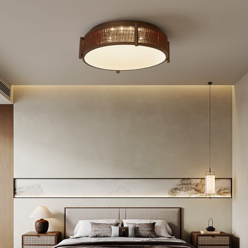 Celestial Bamboo Weave Flush Mount Ceiling Light with Integrated LED