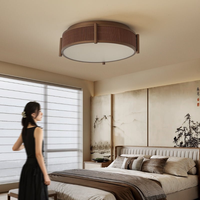 Celestial Bamboo Weave Flush Mount Ceiling Light with Integrated LED