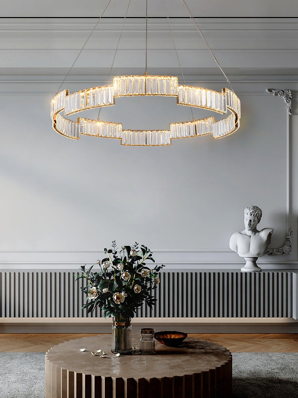 Stella Crystal Chandelier – Modern Gold LED Pendant Light for Dining Room and Foyer