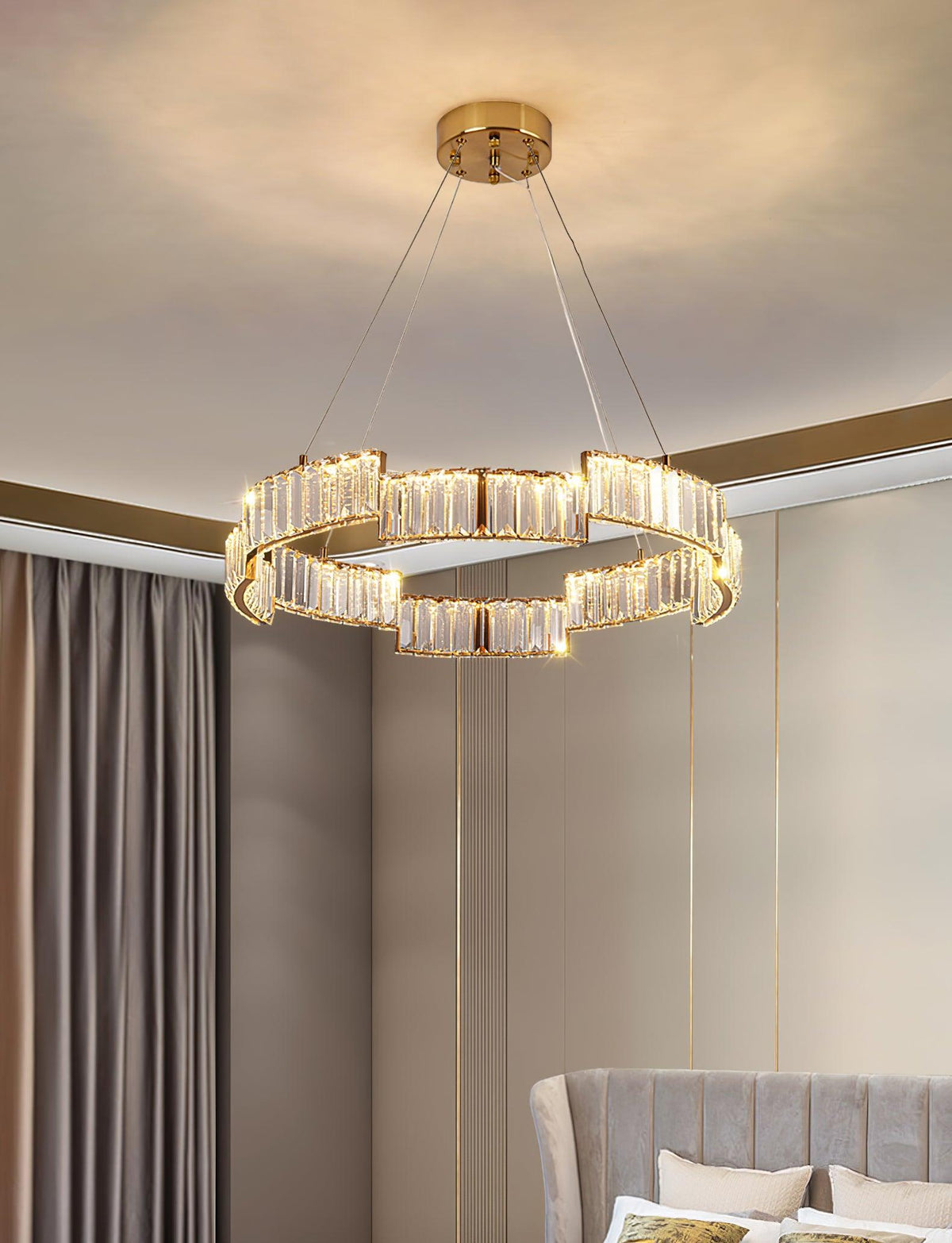 Stella Crystal Chandelier – Modern Gold LED Pendant Light for Dining Room and Foyer