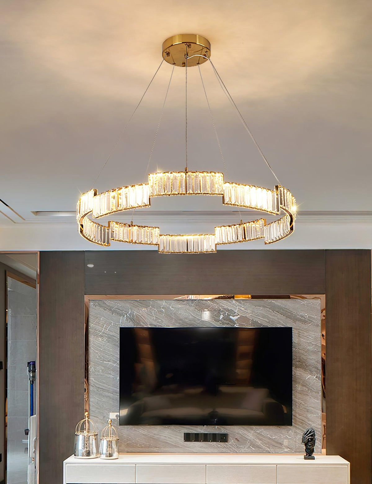 Stella Crystal Chandelier – Modern Gold LED Pendant Light for Dining Room and Foyer
