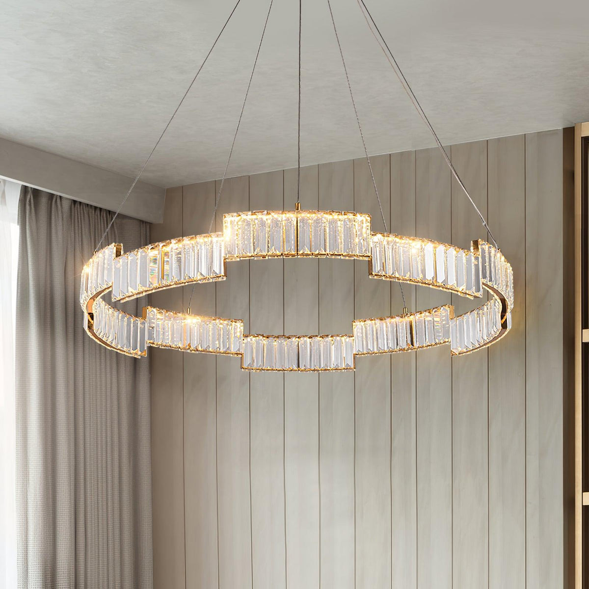 Stella Crystal Chandelier – Modern Gold LED Pendant Light for Dining Room and Foyer