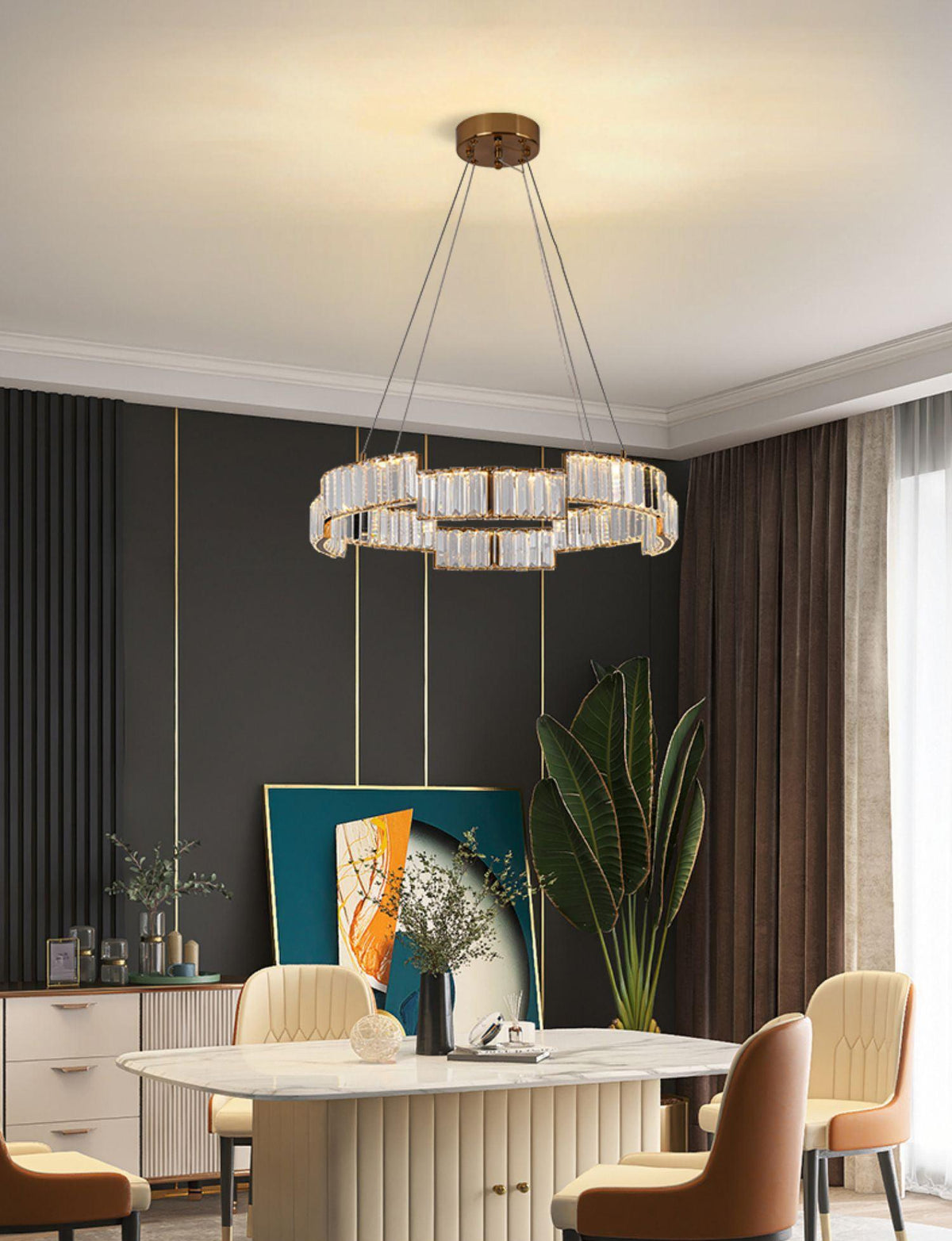 Stella Crystal Chandelier – Modern Gold LED Pendant Light for Dining Room and Foyer