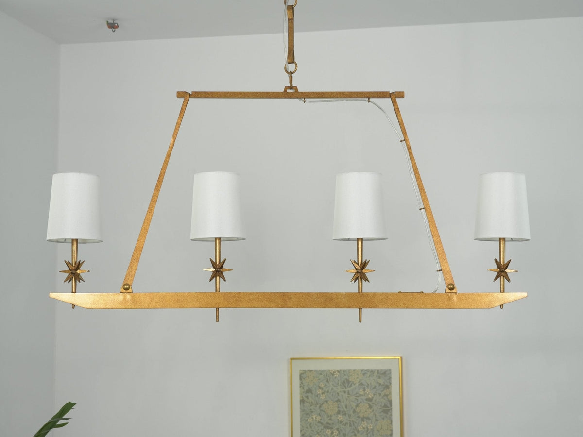Stellar Frame Linear Chandelier in Brass with Fabric Shades