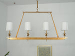 Stellar Frame Linear Chandelier in Brass with Fabric Shades