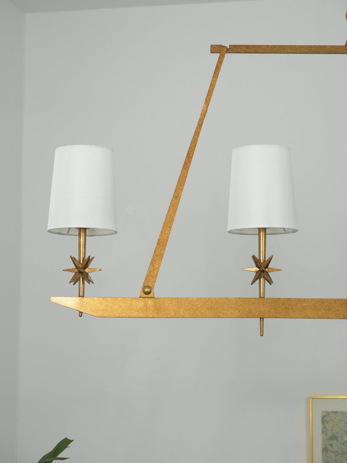 Stellar Frame Linear Chandelier in Brass with Fabric Shades