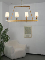 Stellar Frame Linear Chandelier in Brass with Fabric Shades