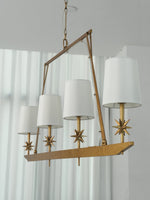 Stellar Frame Linear Chandelier in Brass with Fabric Shades