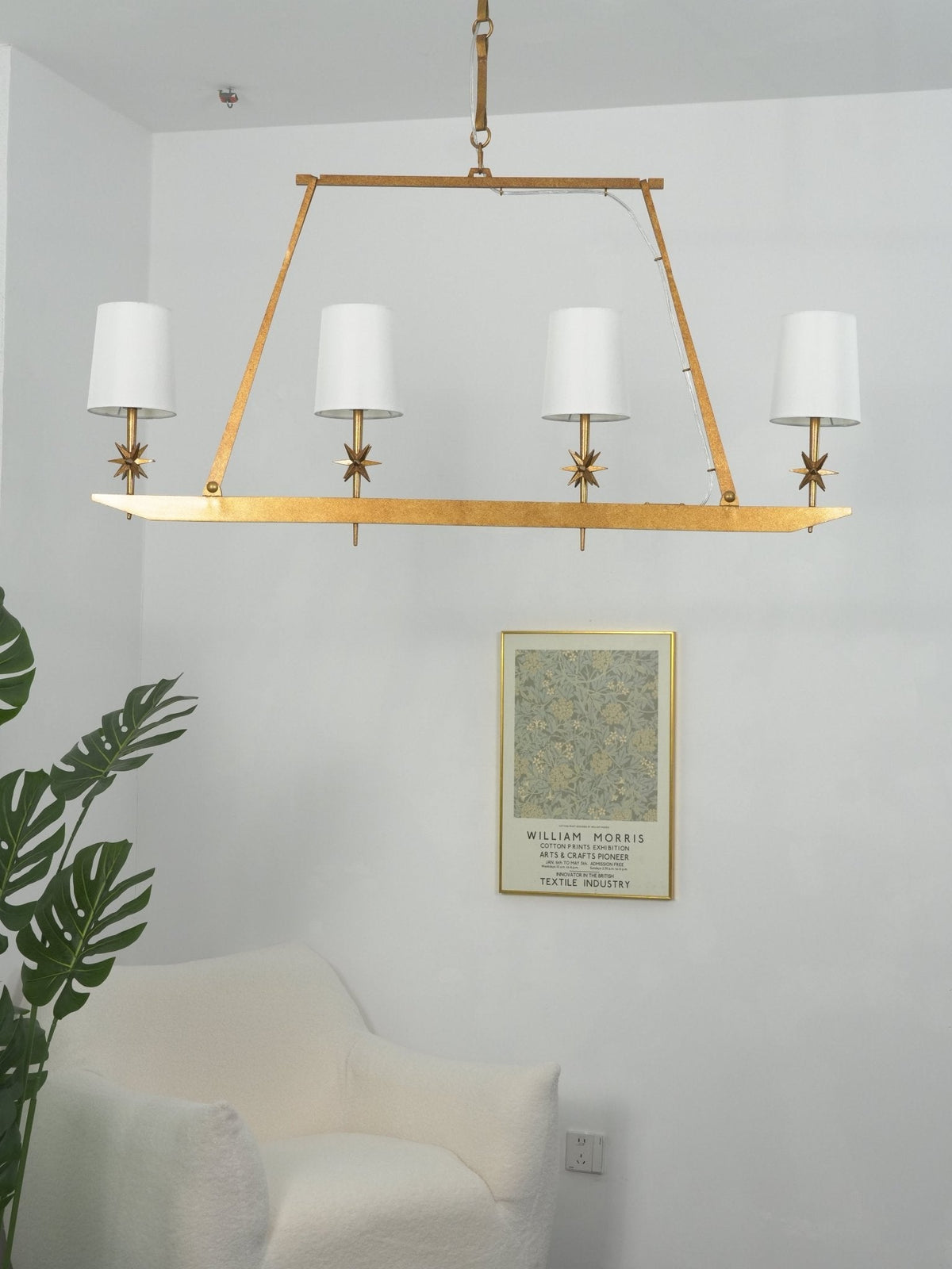Stellar Frame Linear Chandelier in Brass with Fabric Shades