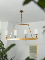 Stellar Frame Linear Chandelier in Brass with Fabric Shades