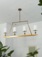 Stellar Frame Linear Chandelier in Brass with Fabric Shades