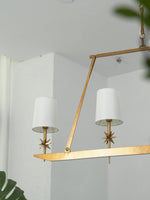 Stellar Frame Linear Chandelier in Brass with Fabric Shades