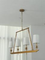 Stellar Frame Linear Chandelier in Brass with Fabric Shades