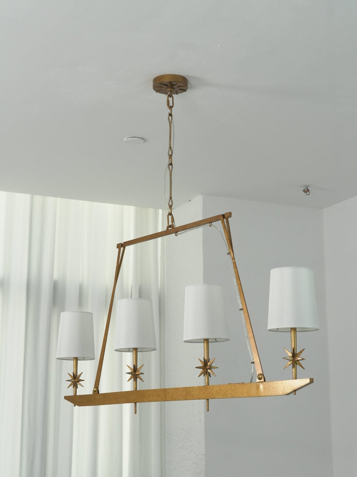 Stellar Frame Linear Chandelier in Brass with Fabric Shades