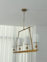 Stellar Frame Linear Chandelier in Brass with Fabric Shades