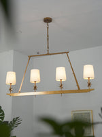 Stellar Frame Linear Chandelier in Brass with Fabric Shades