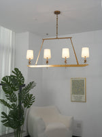 Stellar Frame Linear Chandelier in Brass with Fabric Shades