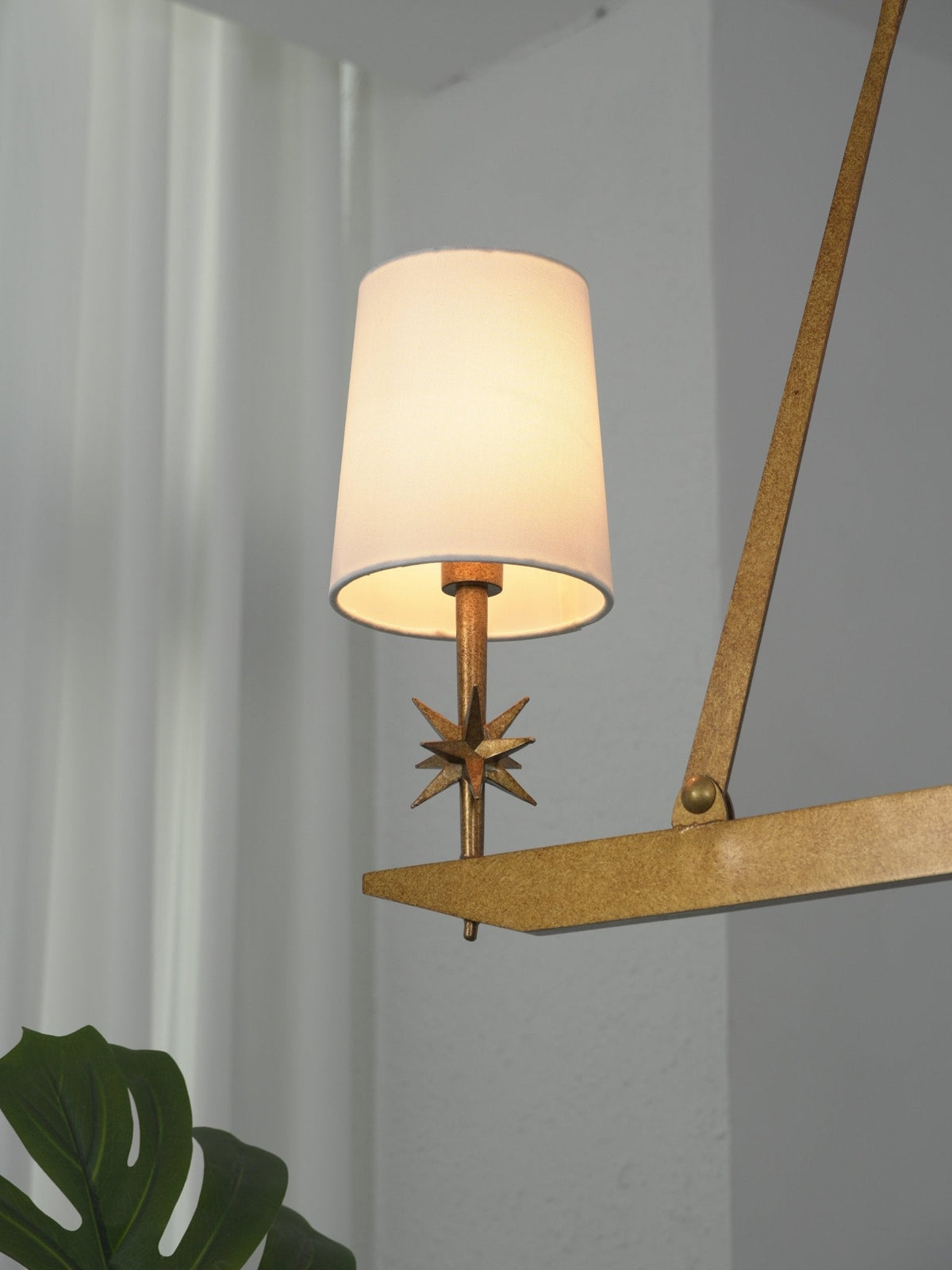 Stellar Frame Linear Chandelier in Brass with Fabric Shades