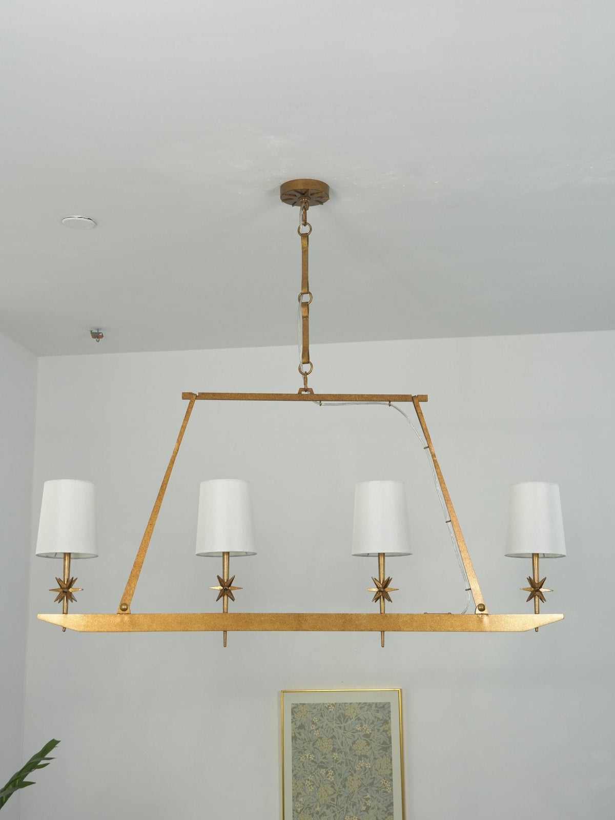 Stellar Frame Linear Chandelier in Brass with Fabric Shades
