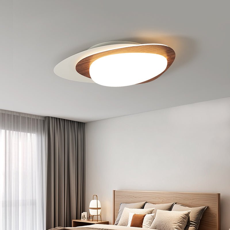 Stellar Orbit Ceiling Light — Modern Walnut LED Flush Mount