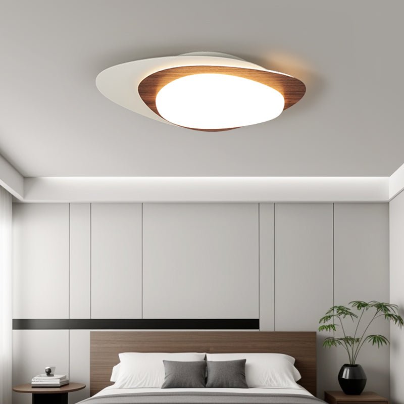 Stellar Orbit Ceiling Light — Modern Walnut LED Flush Mount