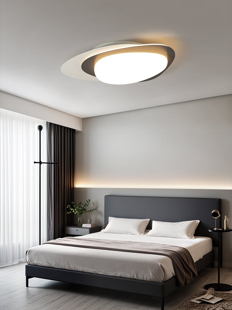 Stellar Orbit Ceiling Light — Modern Walnut LED Flush Mount