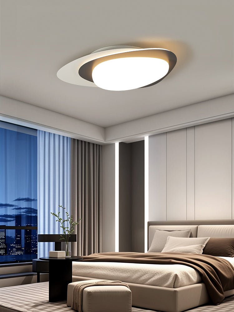 Stellar Orbit Ceiling Light — Modern Walnut LED Flush Mount