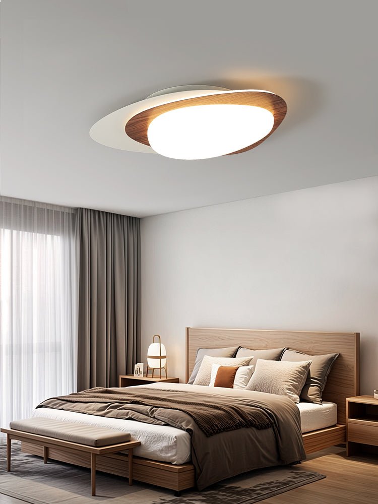 Stellar Orbit Ceiling Light — Modern Walnut LED Flush Mount