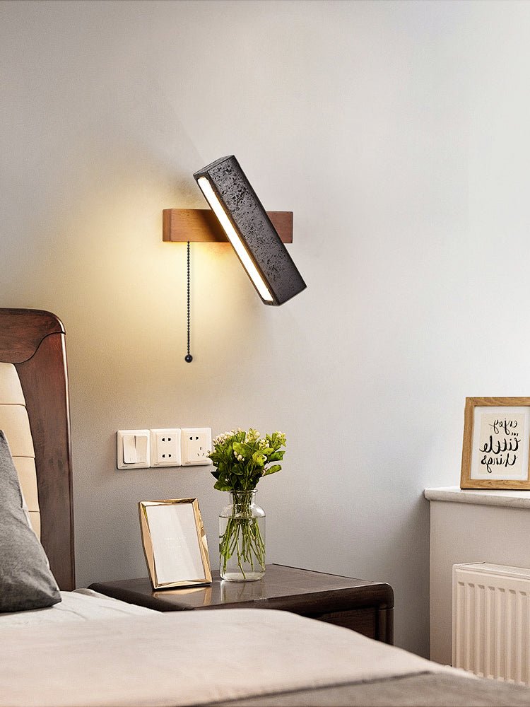 Stellar Pivot Sconce — Black Travertine & Walnut LED Wall Light