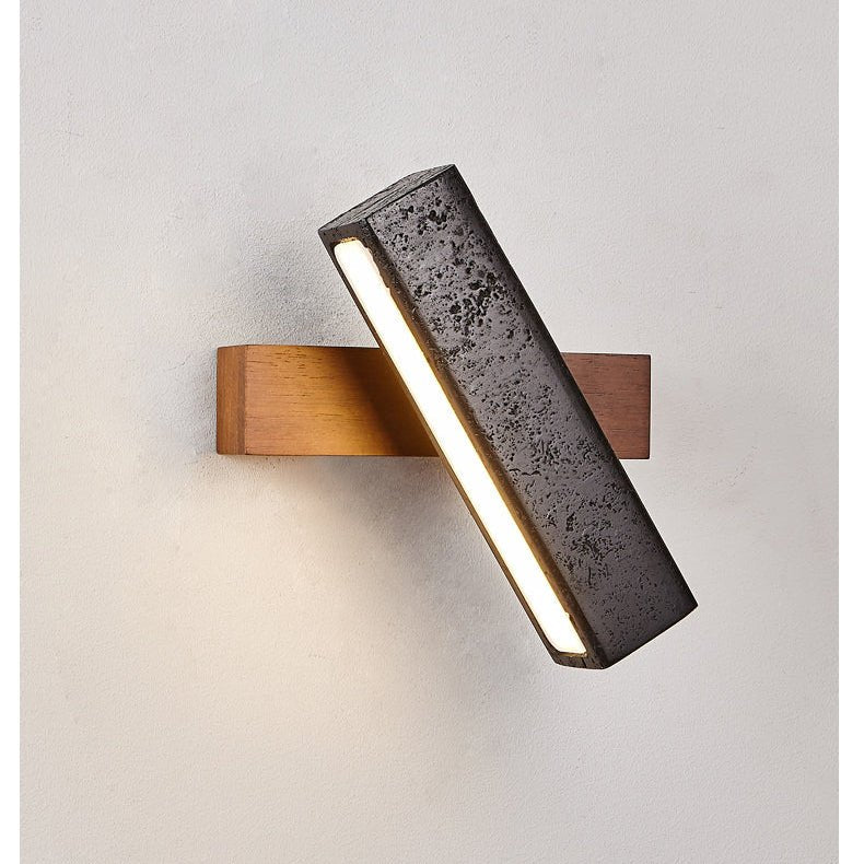 Stellar Pivot Sconce — Black Travertine & Walnut LED Wall Light