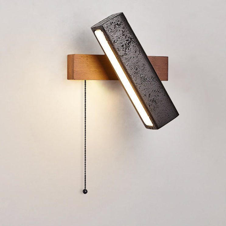 Stellar Pivot Sconce — Black Travertine & Walnut LED Wall Light