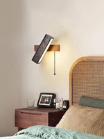 Stellar Pivot Sconce — Black Travertine & Walnut LED Wall Light