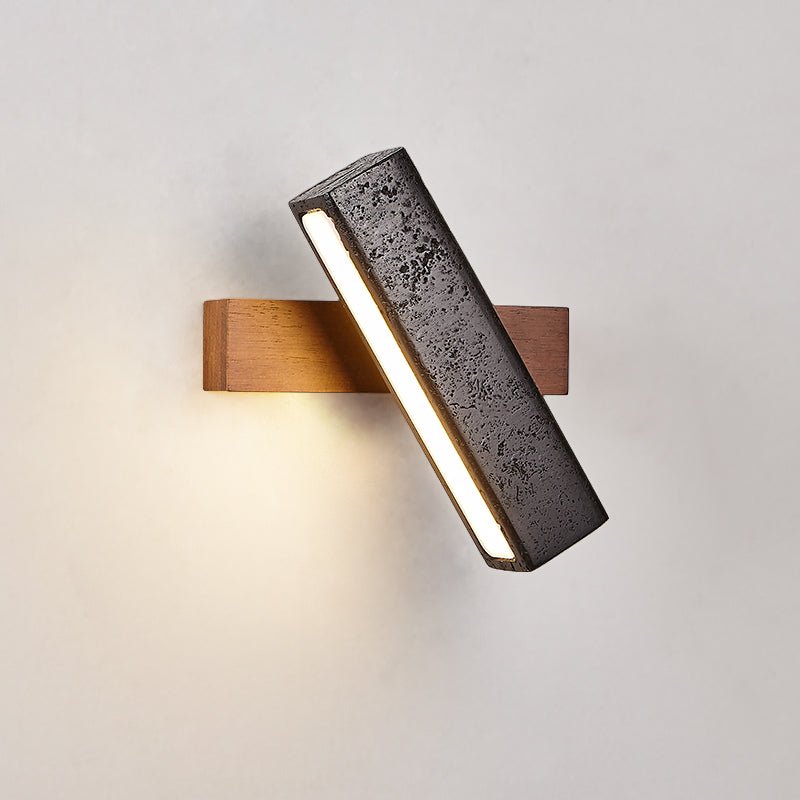 Stellar Pivot Sconce — Black Travertine & Walnut LED Wall Light