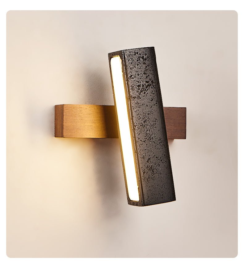Stellar Pivot Sconce — Black Travertine & Walnut LED Wall Light