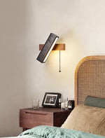 Stellar Pivot Sconce — Black Travertine & Walnut LED Wall Light