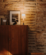 Stitched Table Lamp with Natural Parchment Shade and Wooden Base
