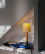 Stitched Table Lamp with Natural Parchment Shade and Wooden Base
