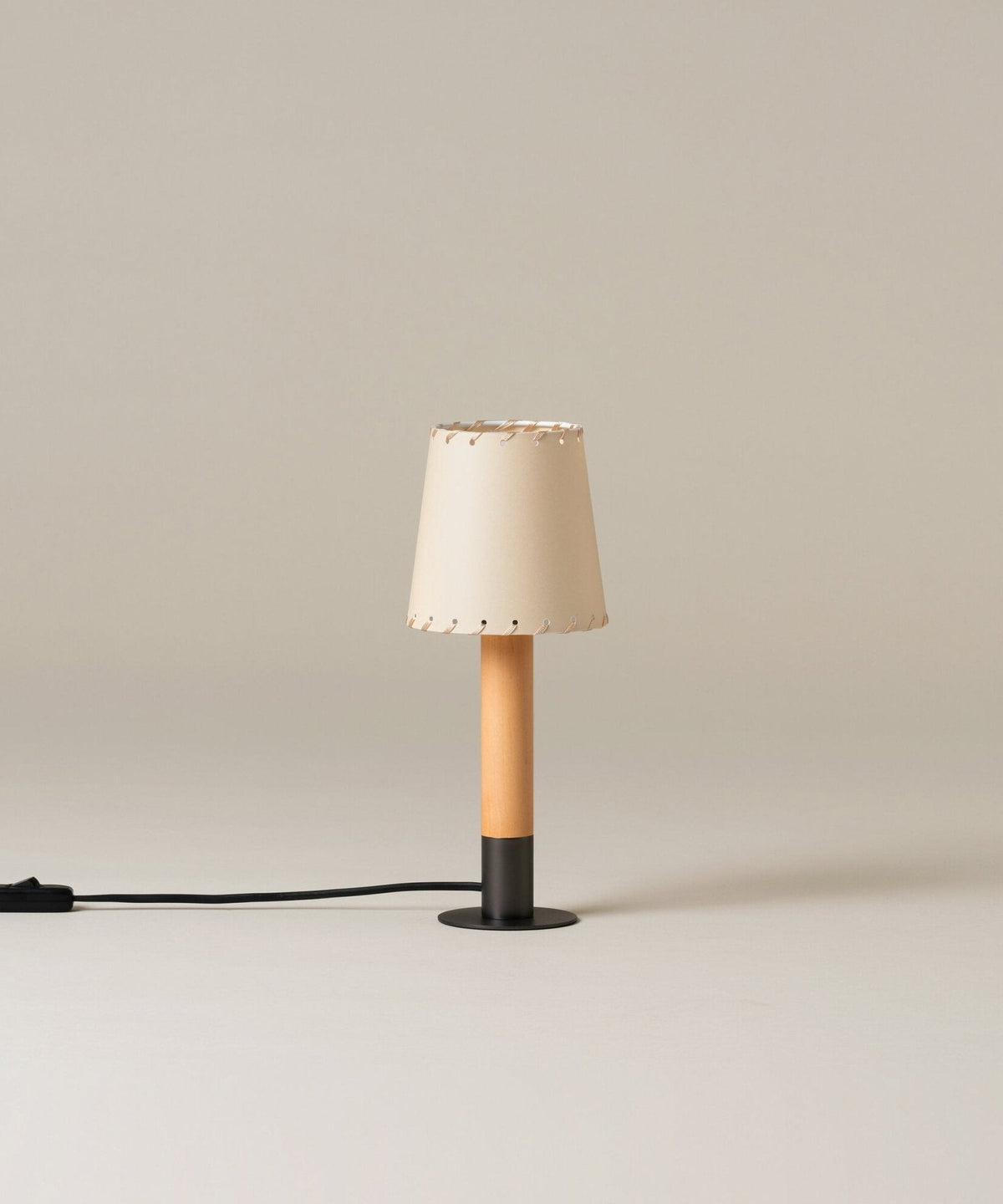 Stitched Table Lamp with Natural Parchment Shade and Wooden Base