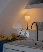 Stitched Table Lamp with Natural Parchment Shade and Wooden Base
