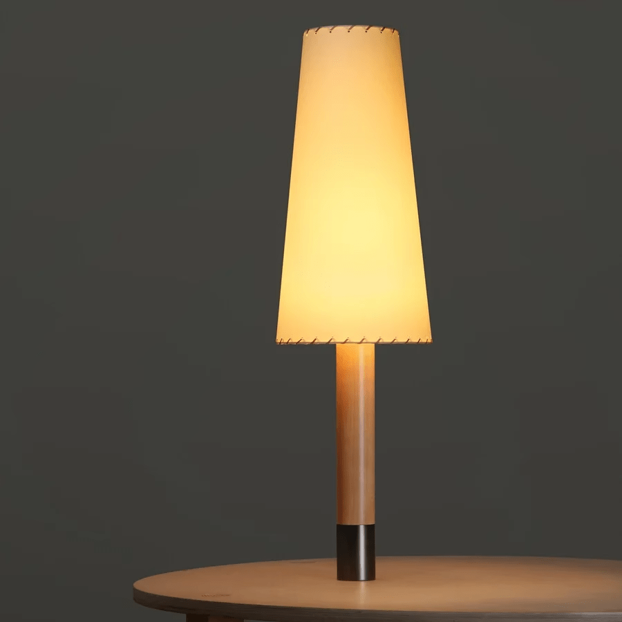 Stitched Table Lamp with Natural Parchment Shade and Wooden Base