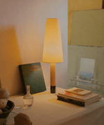 Stitched Table Lamp with Natural Parchment Shade and Wooden Base