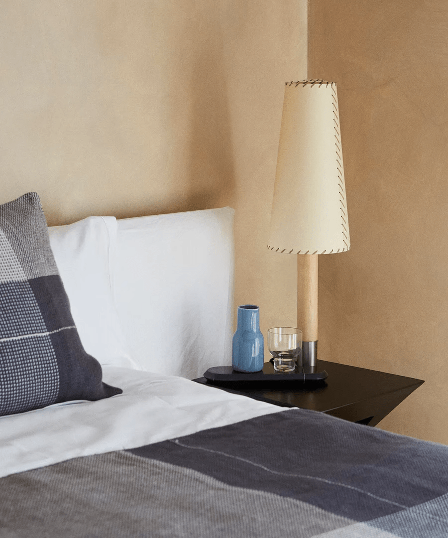 Stitched Table Lamp with Natural Parchment Shade and Wooden Base