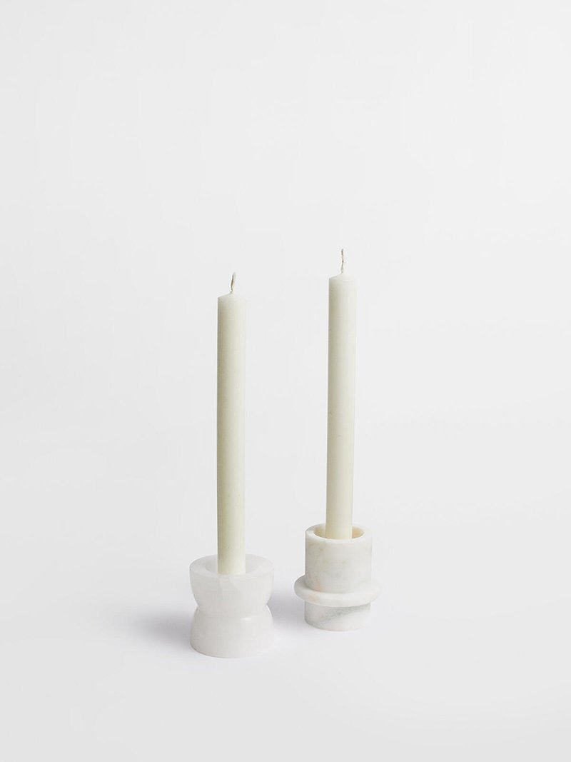 Stone Halo Candle Holder Set – Natural Marble, Jade & Travertine Tabletop Accents