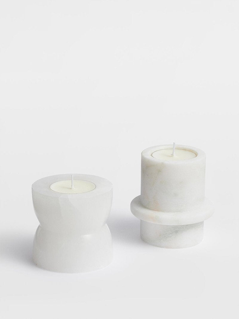 Stone Halo Candle Holder Set – Natural Marble, Jade & Travertine Tabletop Accents
