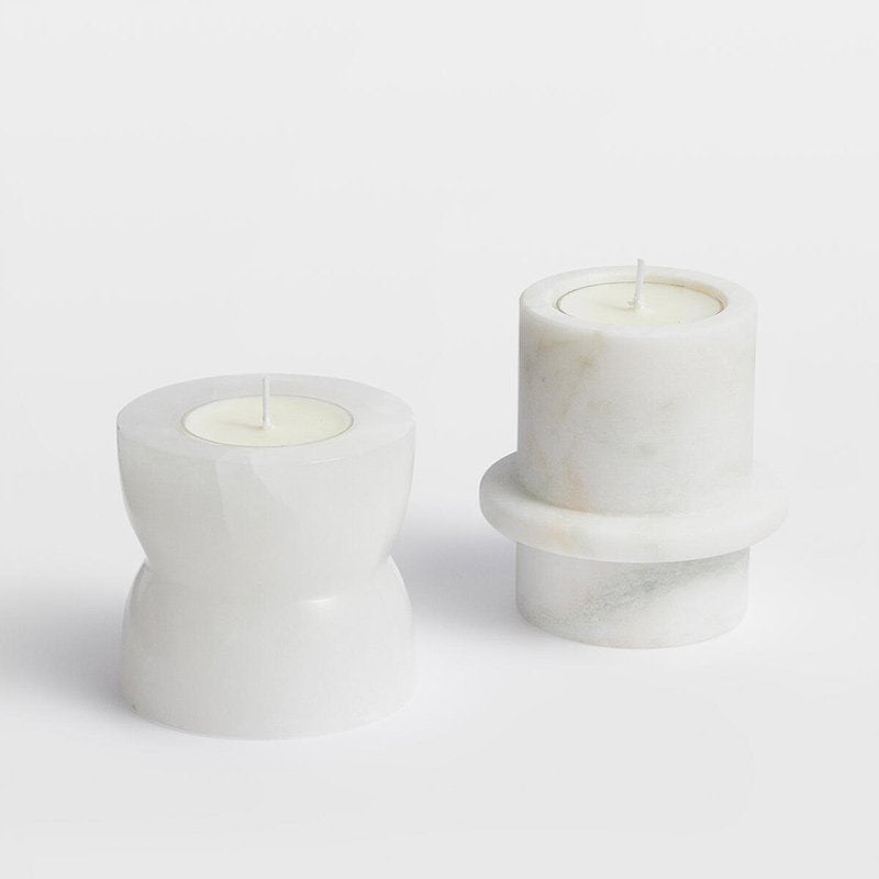 Stone Halo Candle Holder Set – Natural Marble, Jade & Travertine Tabletop Accents