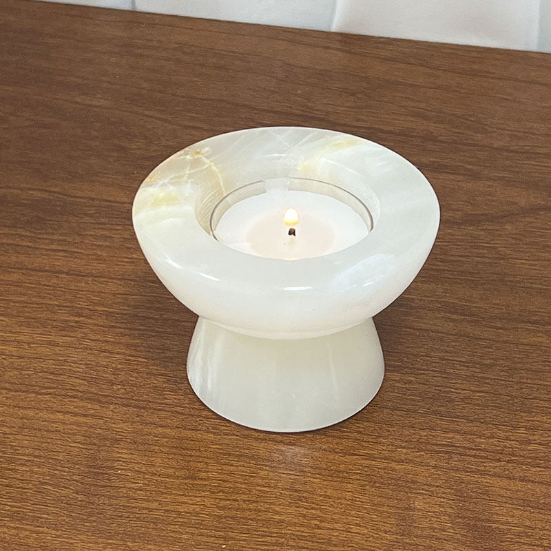 Stone Halo Candle Holder Set – Natural Marble, Jade & Travertine Tabletop Accents